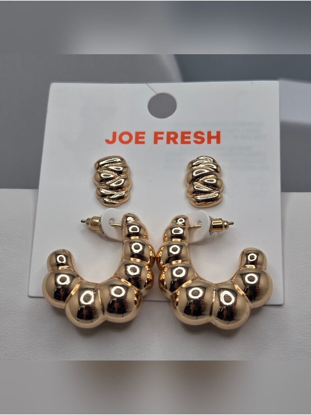 ✨2/$10✨ Gold Bubble Hoop Earrings & Textured Studs Set New
